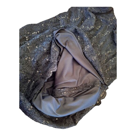 Alex Evenings Cocktail Dress sequined lace overlay tulip Black cap sleeves 12P - Picture 12 of 15